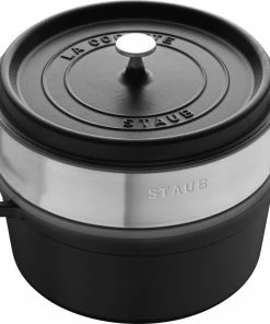 Staub Cocotte Rund Aus Gusseisen Mit Dämpfeinsatz In Schwarz